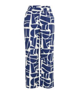 Mønstrede bukser fra b.Young: BYIHAMMA PANTS, med bredt snit og høj talje, vist forfra på produktbillede.