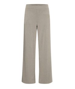 Billede af b.Young BYROWAN WIDE PANTS i beige med smalle, lodrette striber og brede ben.